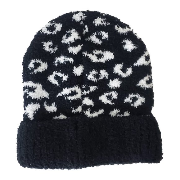 NWT BEBE AUTHENTIC WOMEN'S BLACK WHITE ANIMAL PRINT BEANIE HAT WITH GLOVES - Picture 3 of 4